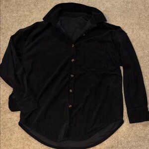 Black Corduroy Button-Up Shirt